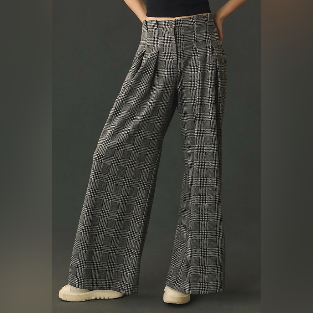 Maeve Anthropologie Plaid Pleated Wide-Leg Pants